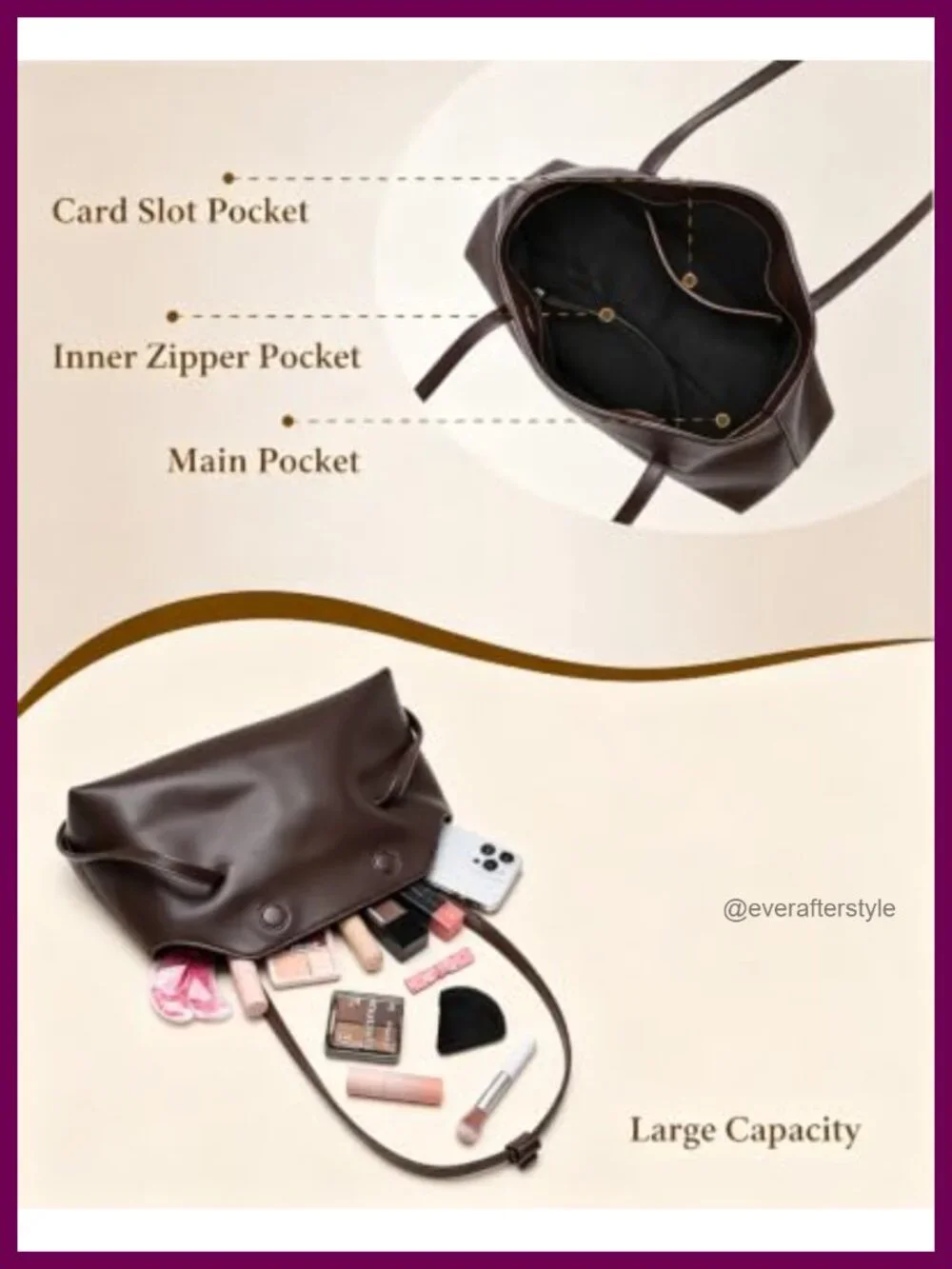 Faux Leather Hobo Satchel Shoulder Handbag with Magnetic Closure